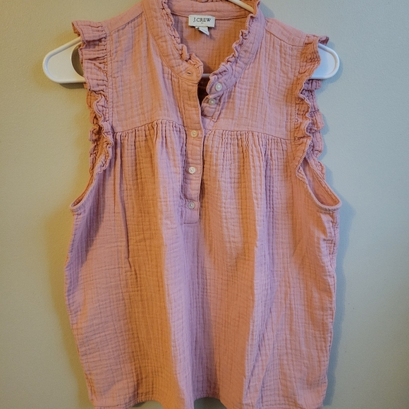 J.Crew Pink Gauze Smocked Ruffleneck Top, M - Picture 3 of 5